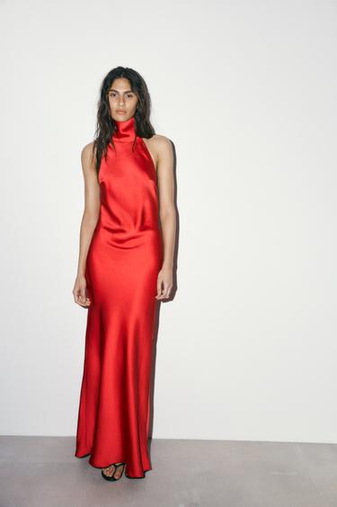 Zara LONG HALTER DRESS - Red