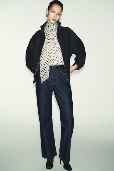 WOOL BLEND HIGH NECK SHORT COAT - Black by Zara