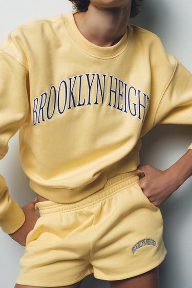 Zara EMBROIDERED TEXT PLUSH SWEATSHIRT - Yellow