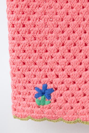 EMBROIDERED CROCHET KNIT BERMUDA SHORTS - Coral by Zara - Image 3