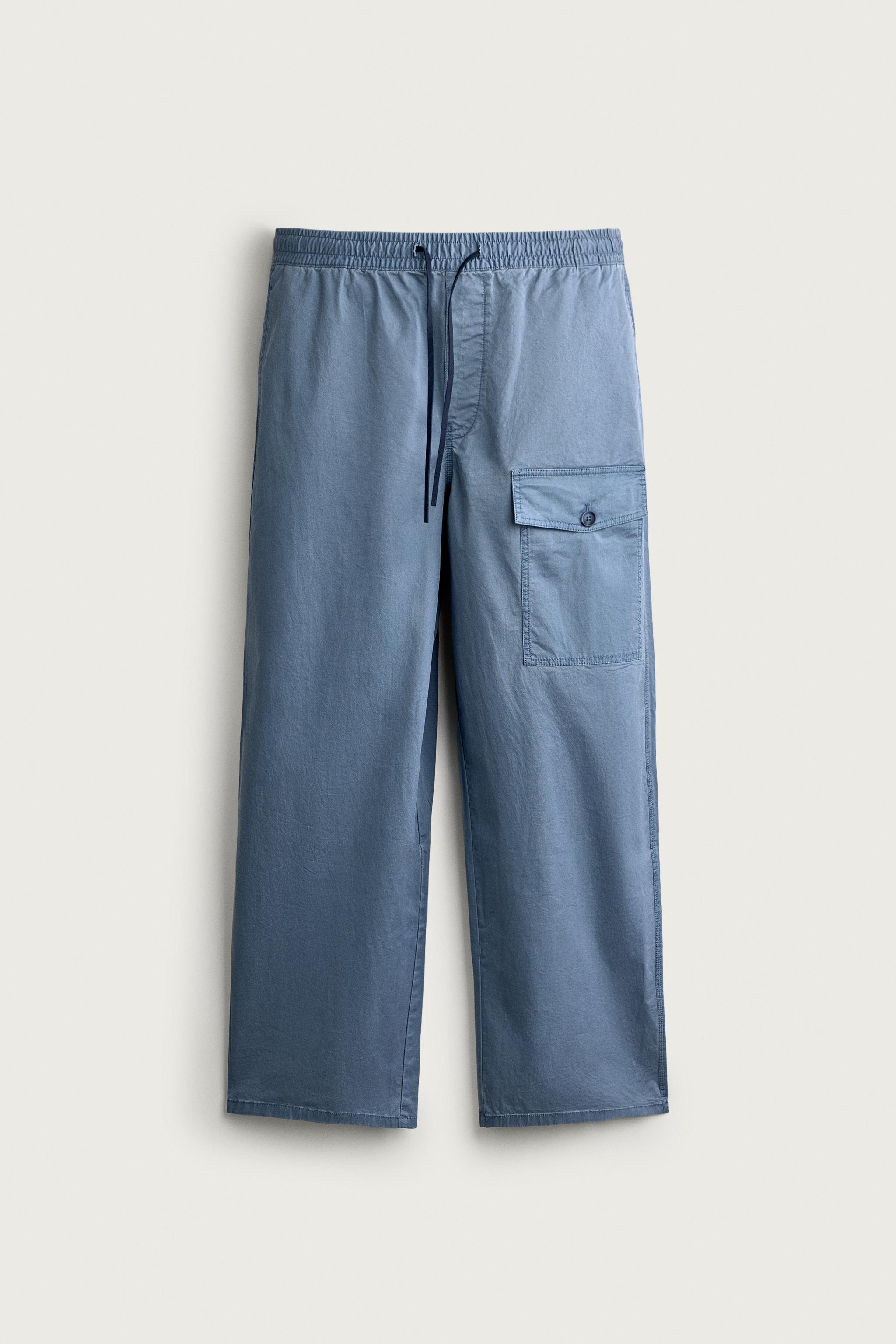 RELAXED FIT CARGO PANTS — Blue marl