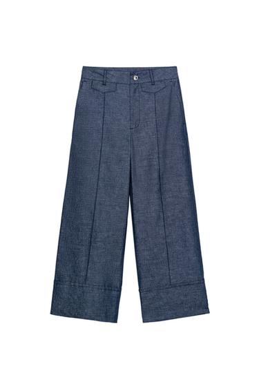 LINEN BLEND CULOTTES - Blue by Zara