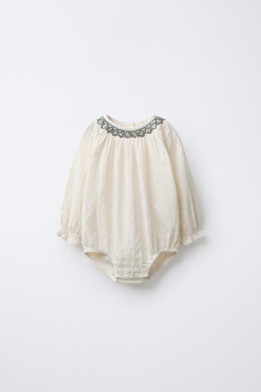 CONTRAST EMBROIDERED BODYSUIT - Vanilla by Zara