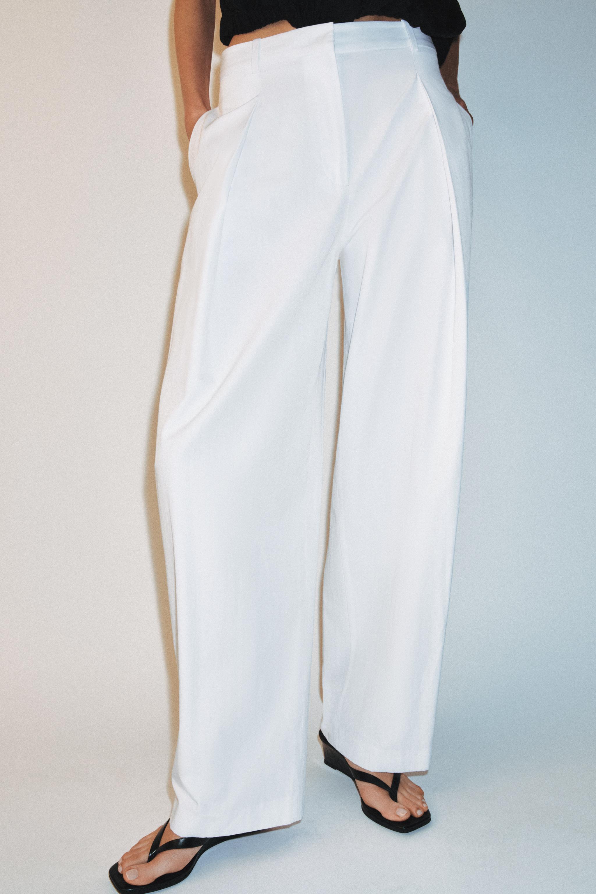 POPLIN TROUSERS WITH DARTS — White