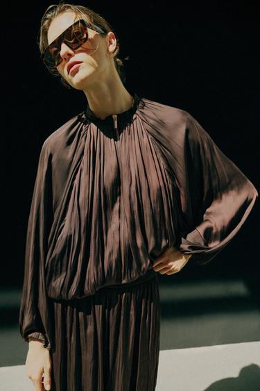 BOMBER SATINÉ MANCHES BALLON - Marron de Zara