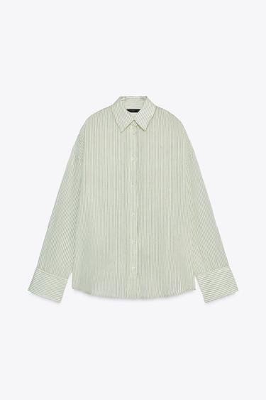 CAMISA OVERSIZE LISTRADA - Verde-água da Zara