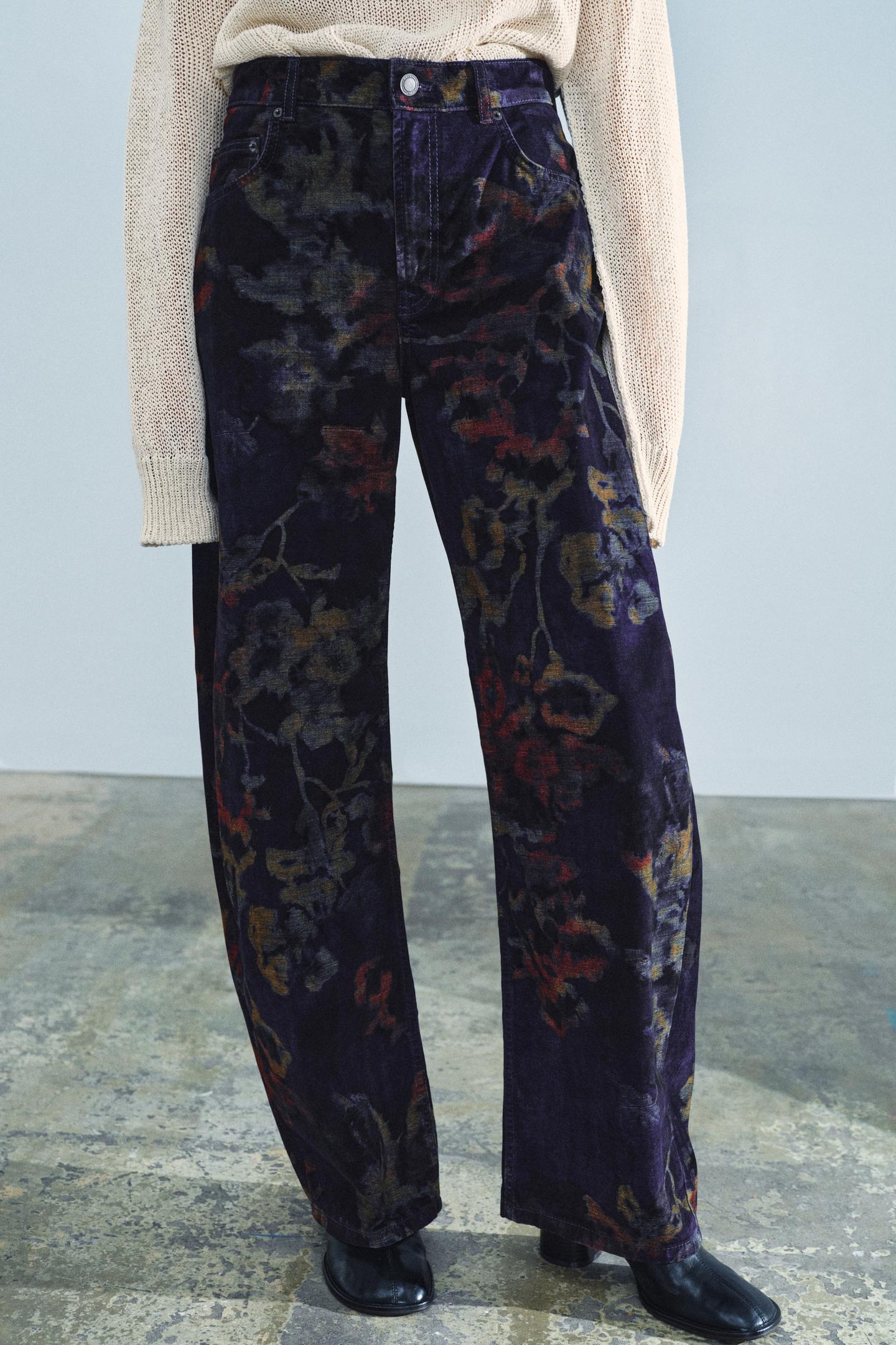 Женские джинсы Zara ZW Collection Baggy-Fit Mid-Rise Floral, цвет: Синий — фото 2