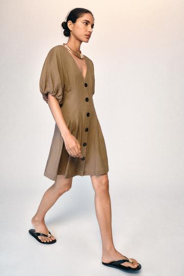 LINEN MINI DRESS - Tobacco by Zara - Image 0