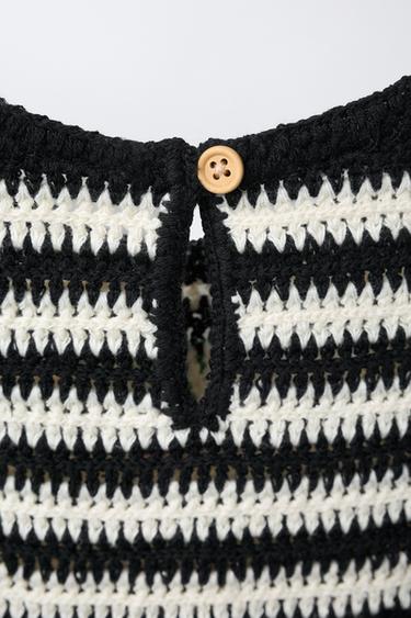 TOP EN CROCHET À RAYURES BRODERIE CERISES - Écru / Noir de Zara - Image 3