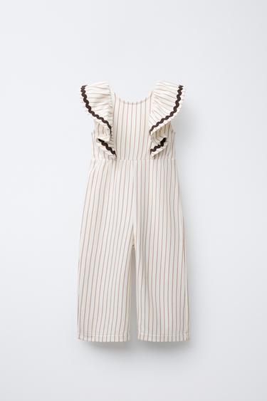 STRIPED JUMPSUIT WITH SCALLOPED TRIM - Ecru by Zara