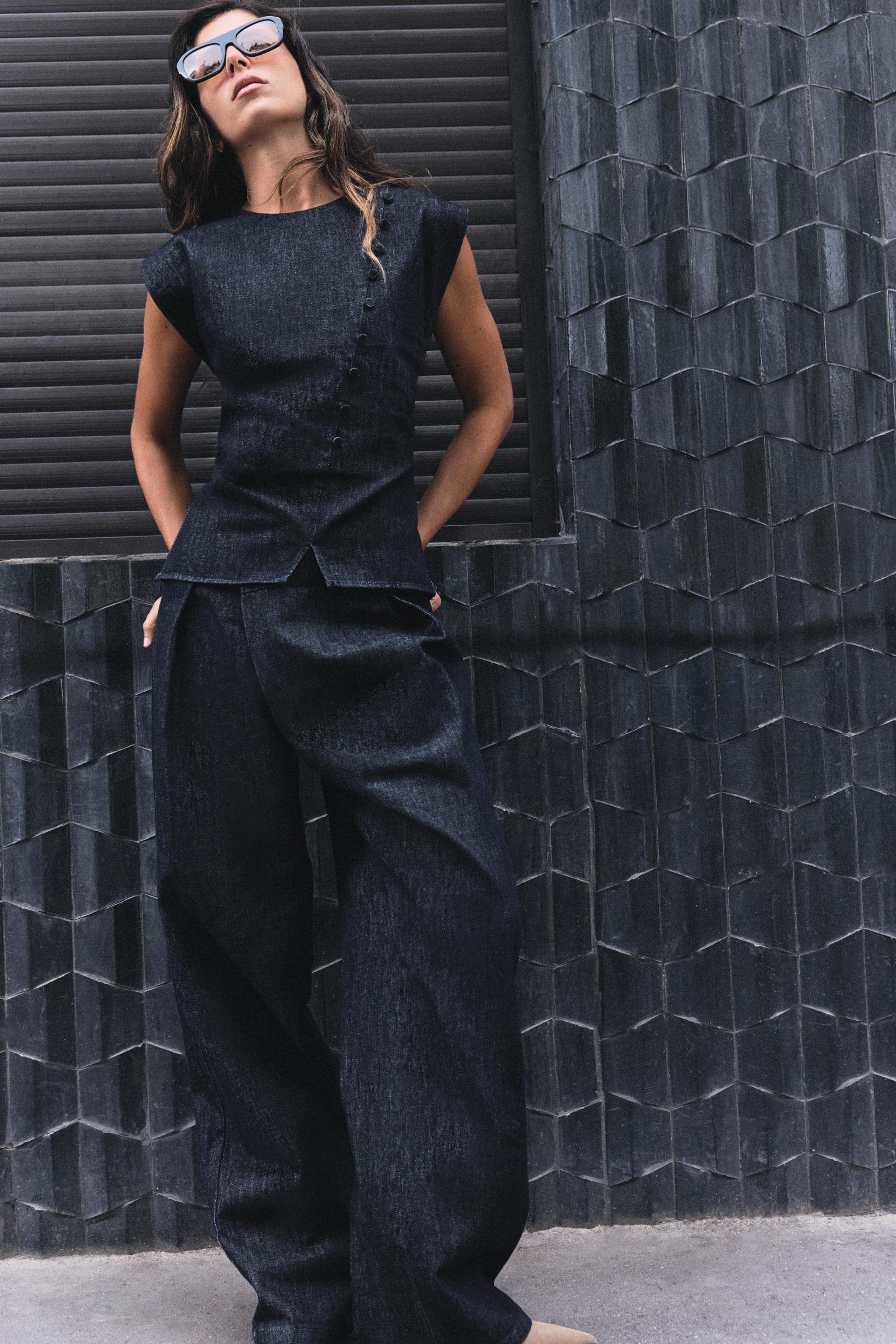 Zara Z1975 KAPLAMALI DÜĞMELİ DENIM TOP