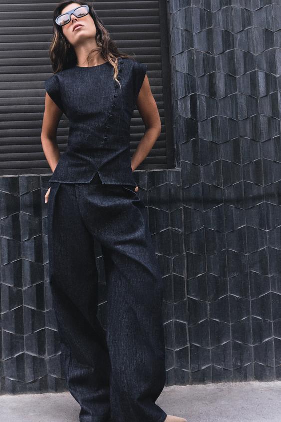 Z1975 DENIM TOP WITH COVERED BUTTONS - Blue by Zara - Image 0