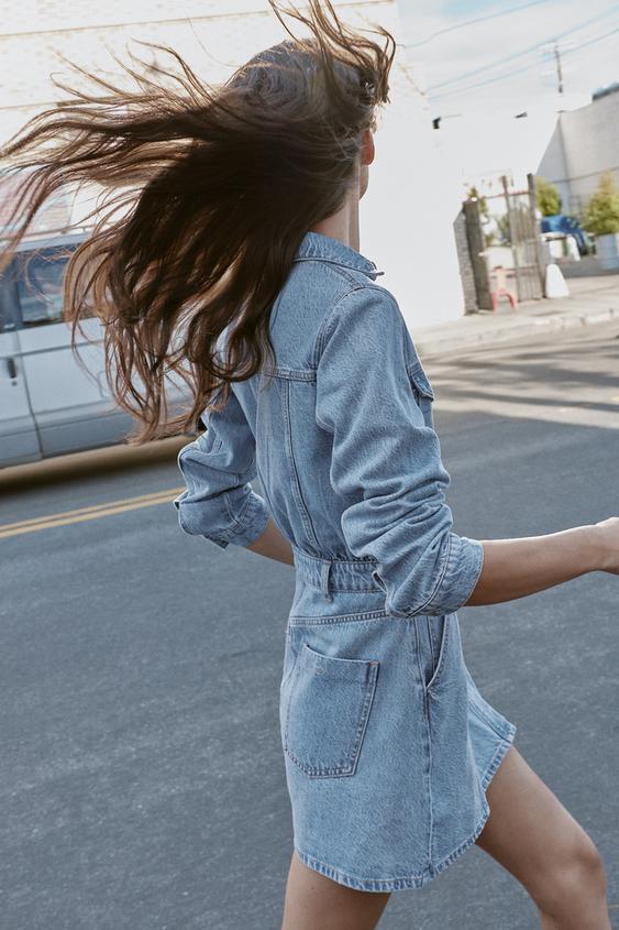 short denim dress zara Z1975 SHORT DENIM DRESS - Mid-blue