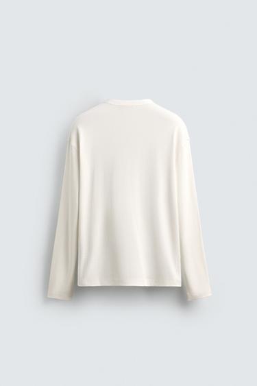 TEXTURED T-SHIRT WITH CONTRAST NECK - White by Zara - Image 8