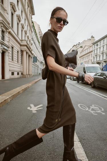 ROBE EN MAILLE AVEC CEINTURE - Vison de Zara - Image 3