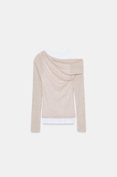 ASYMMETRIC LAYERED-EFFECT T-SHIRT - Sand / Marl by Zara - Image 4