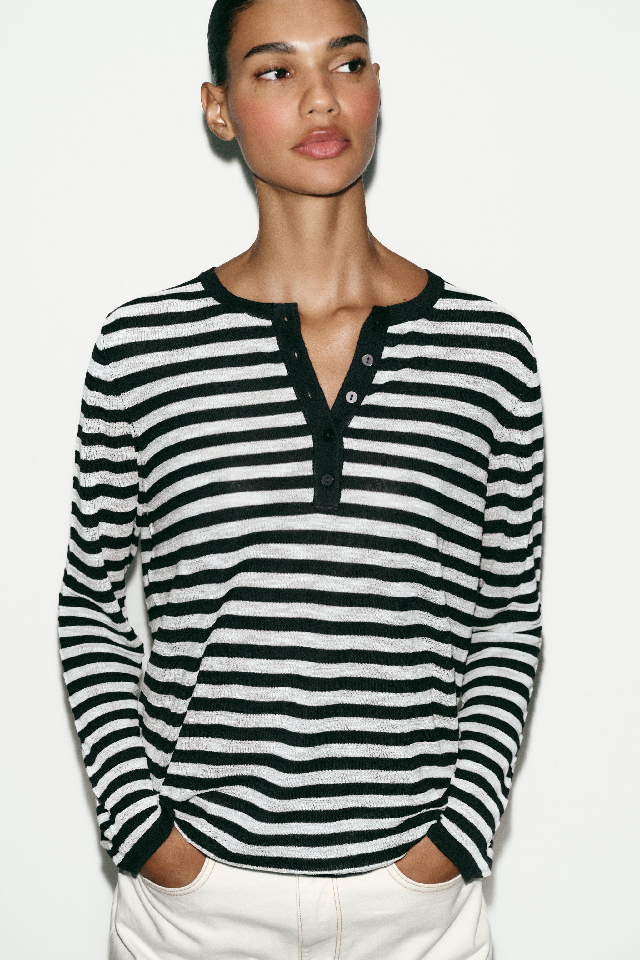 STRIPED BUTTON SWEATER