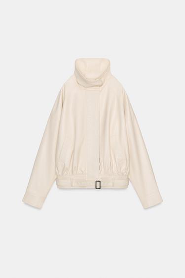 Zara 人造皮飛行員夾克 - 奶油色