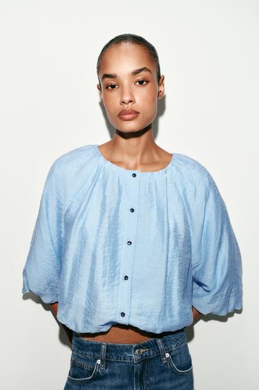 Zara FLOWY BALLOON BLOUSE - Sky blue