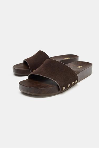SANDALES PLATES EN CUIR - Marron de Zara - Image 2