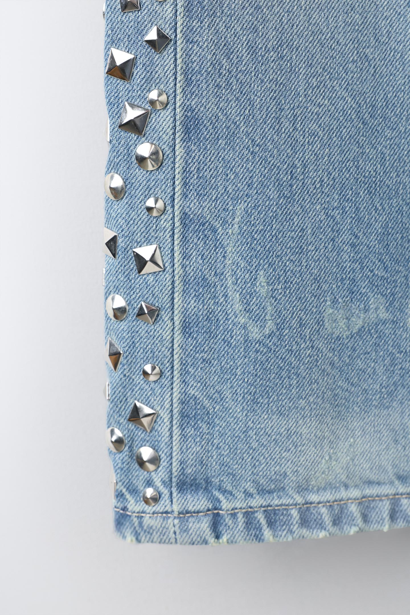 Детские джинсы Zara Ripped Studded Flare, цвет: Синий — фото 5