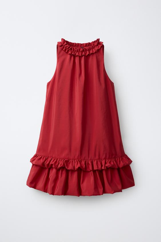 TAFFETA DRESS WITH RUFFLES - Red by Zara - Image 0