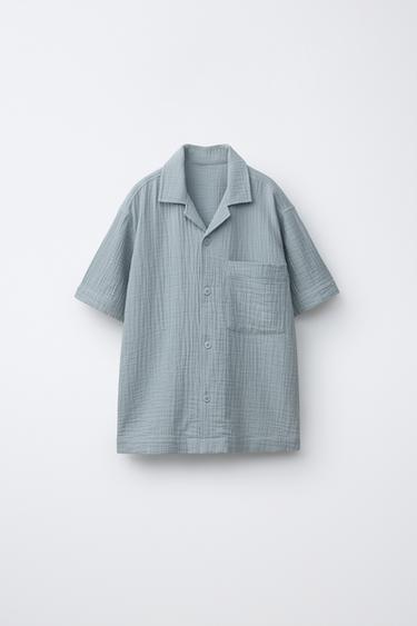 Zara TEXTURED SPREAD COLLAR SHIRT - Blue / Gray - Image 0