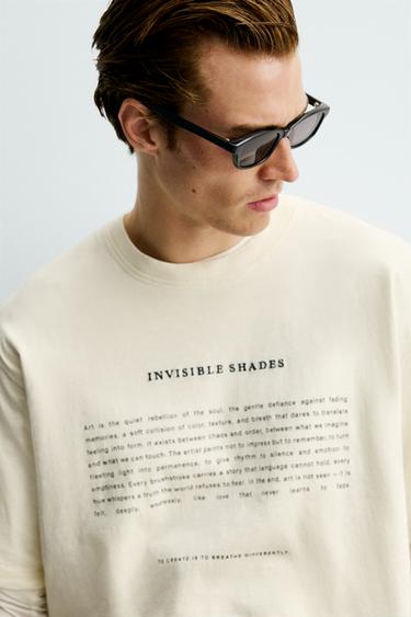 T-SHIRT À INSCRIPTION IMPRIMÉE - Blanc cassé de Zara - Image 4