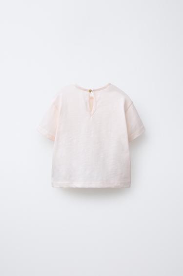 T-SHIRT AVEC APPLIQUE FLEUR CŒUR - Rose clair de Zara - Image 1
