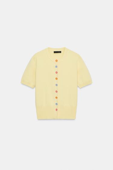 КАРДИГАН С ЦВЕТОЧНЫМИ ПУГОВИЦАМИ — СВЕТЛО-ЖЕЛТЫЙ от Zara — изображение 0