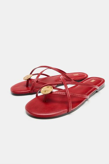 SANDALES PLATES MULTI-BRIDES - Rouge de Zara - Image 3