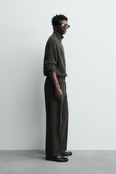 REGULAR FIT FLANNEL TROUSERS - Brown by Zara