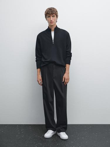 Zara Mock neck knit sweater with zip - Navy blue - Image 0
