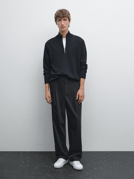 Mock neck knit sweater with zip