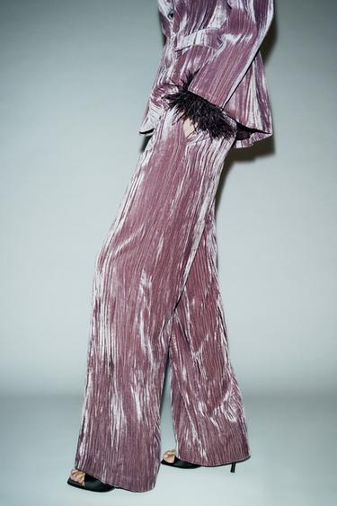 WIDE-LEG VELVET TROUSERS - Mauve by Zara - Image 4