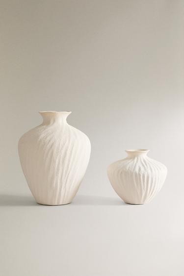 TEXTURED CERAMIC VASE - Ecru by Zara - Image 0