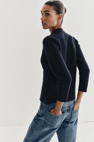 PEPLUM CARDIGAN WITH GOLD BUTTON - Navy blue by Zara - Image 5