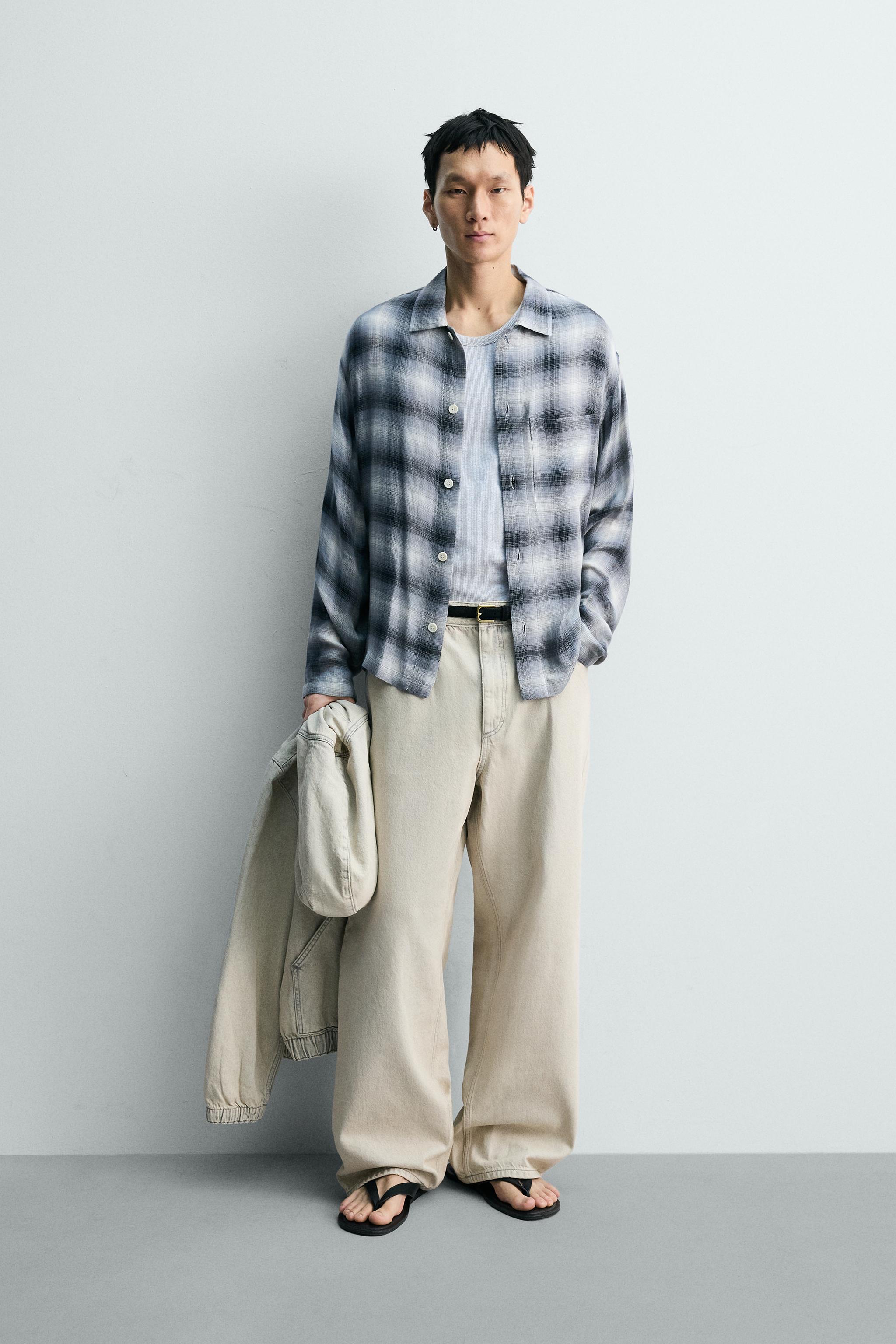 KI___RA様確認用 フルイドチェック柄シャツ - グレー/ブルー | ZARA Japan / 日本