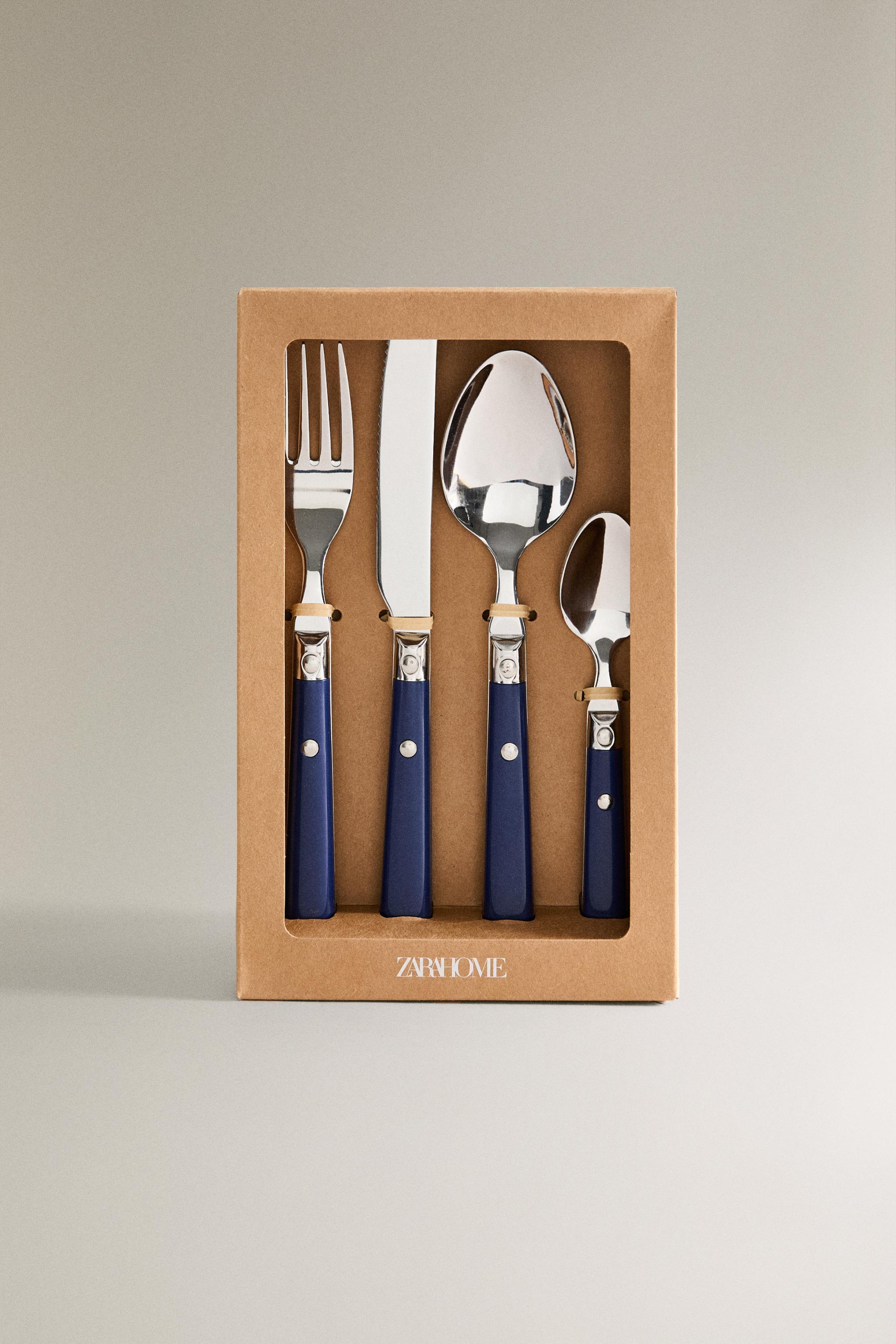 ENSEMBLE COUVERTS 4 PIÈCES MANCHE BLEU