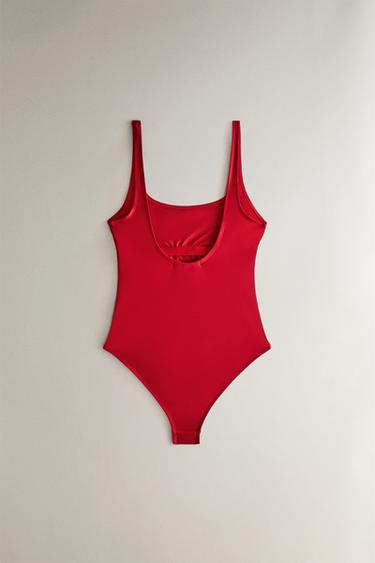MAILLOT DE BAIN DE PLAGE À BRETELLES LARGES - Rouge de Zara - Image 3