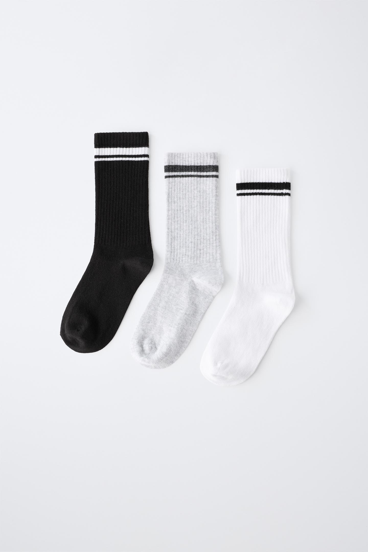 Носки Sporty для детей, средней высоты, в полоску, 3 шт. — Zara, цвет: Чёрный / Белый — фото 4