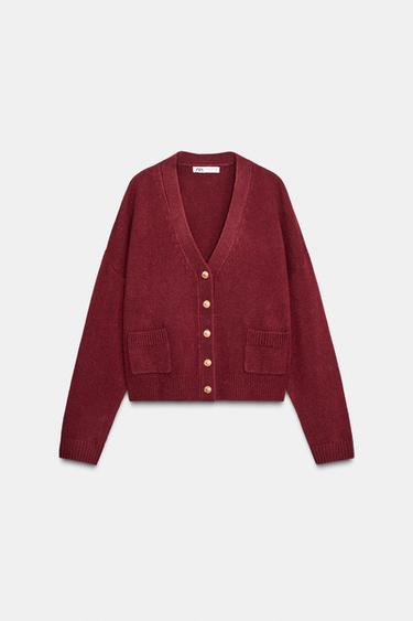 CHAQUETA 100% LANA BOTÓN DORADO - Granate de Zara
