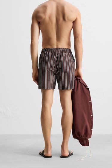 STRIPED MID-LENGTH SWIMMING TRUNKS - Burgundy by Zara - Image 3