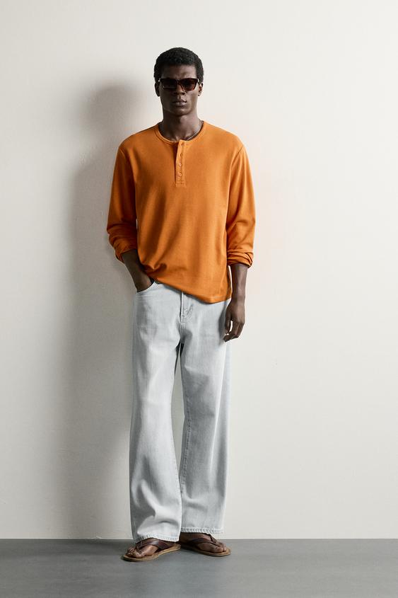 CAMISETA RELAXED FIT CUELLO PANADERO - Naranja vivo de Zara - Imagen 0