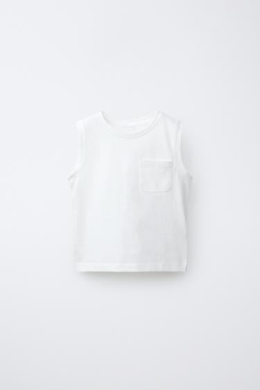 EINFARBIGES T-SHIRT MIT TASCHE - Weiß von Zara