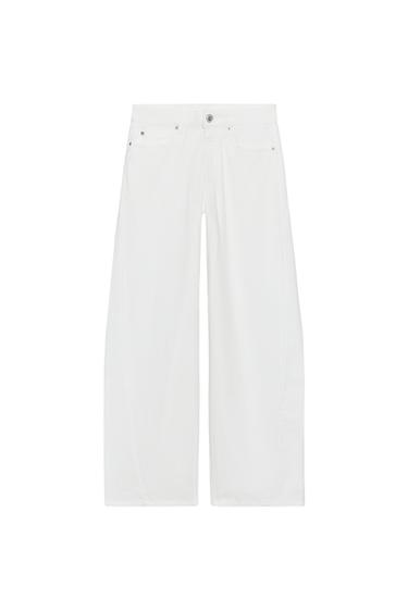 Zara ZW COLLECTION LOOSE BARREL MID-RISE JEANS - White