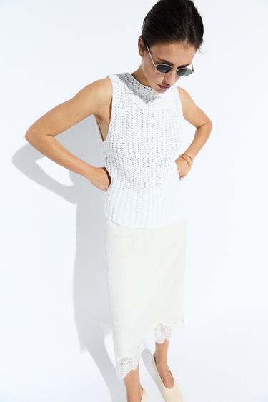 Top punto estructura con algodón - Blanco de Zara