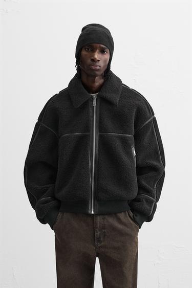 Zara CONTRASTING FLEECE JACKET - Black