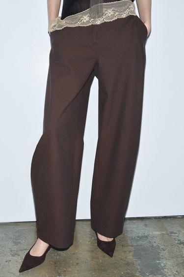 PANTALON BALLOON RAYURES ZW COLLECTION - marron chiné de Zara