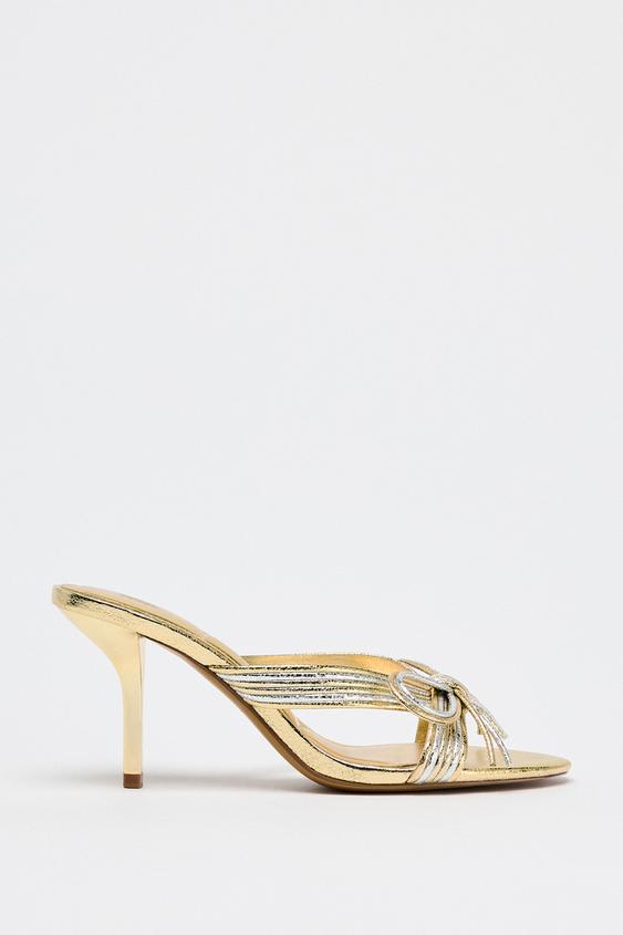 Sandalias Zara Metallic Buckle Heeled Mujer Doradas De Sandalias